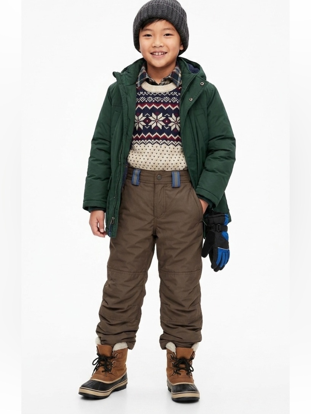 Gap Kid Size 10 Years Big Boy Adjustable Waist Brown Snow Pants Winter Insulated